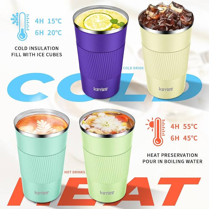 KETIEE 12oz Coffee Mug: Vacuum Insulated Coffee Cup with Leakproof Lid, Travel Coffee Mug Stainless Steel Double Walled Reusable Coffee Cup for Hot and Cold Water Tea (Purple) - Image 2