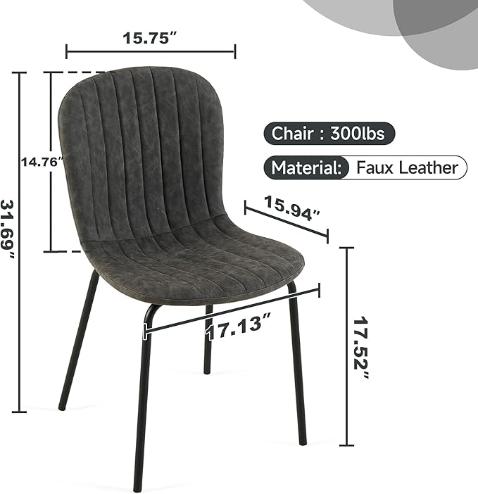 Dining Chair Set of 4, PU Leather Kitchen Chairs, Dark Grey | Black Metal Legs, Curved Backrest, Upholstered, Modern Comfort for Dining Room, Easy Clean, Space-saving, Restaurant & Cafe - Image 4