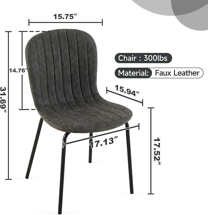 Small Dining Chairs Set of 6, Modern Mid Century Faux Leather Dining Room Chairs with Black Metal Legs, Kitchen Home Living Room Restaurant Apartment, Space-Saving, Dark Grey - Image 2