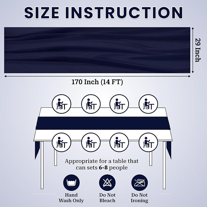 Pack of 25 | Navy Blue | 14ft Chiffon Table Runner 29x170 Inches Long Romantic Rustic Sheer Gauze Runner for Wedding Bridal Shower Birthday Banquets Engagement Spring Easter Boho Decorations - Image 3