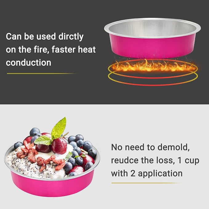 Beasea Mini Pie Tins with Lids, 4 Inch 50 Pack Mini Disposable Tart Pans, 8 Oz Rose Red Aluminum Pie Pan Tin Tart Pans Round Oven Baking Cake Pan for Pie Tart Quiche - Image 5