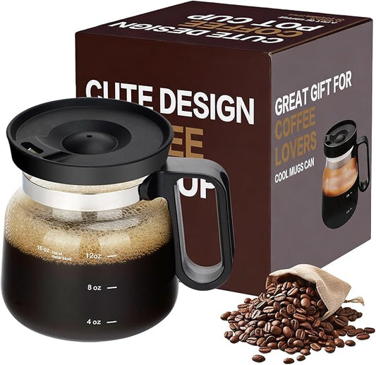 Coffee Pot Mug with Lid,16Oz Mini Glass Coffee Pot Coffee Mug with Spill Proof Lid & Heat Proof, Novelty Coffee Pot Cup for Coffee Lovers Gifts (1PC) by Foubret