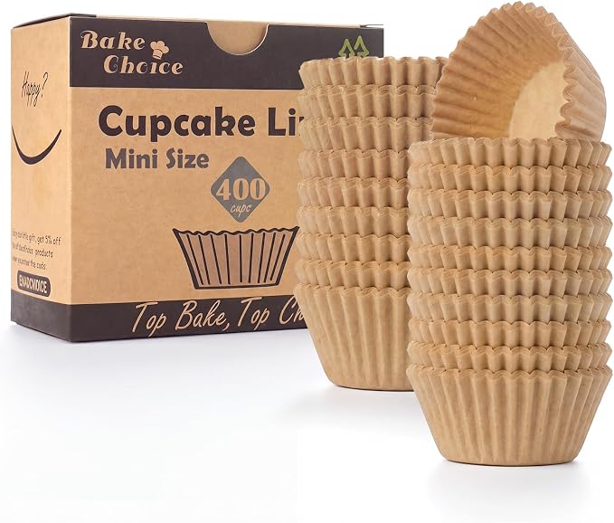Bake Choice 400pcs Mini Cupcake Liners for Baking, Muffin Liners | Non-stick, Natural, Food-grade, Grease proof Parchment , for Mini Muffin Pan, Christmas, Gift by BakeChoice