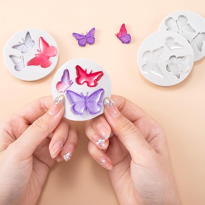 HINZIC 3PCS Mini Butterfly Silicone Molds, Polymer Clay DIY Crafts, Grey | Cute Fondant Cake Baking Chocolate Candy Cupcake Topper Desserts Decoration for Women Valentines - Image 3