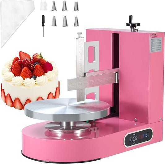 VEVOR Cake Decorating Machine, Cake Cream Spreading Coating Smearing Machine, Low Noise Cake Frosting Machine, Turntable with Adjustable Scraper, for 6" to 14" Cake, 25-320RPM Rotating Speed, Pink