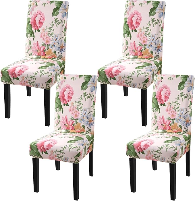 Fuloon Chair Covers for Dining Room 4 Pack, Printed Stretch Dining Slipcovers, Washable Kitchen Slip Covers for Parson Chair, Flowers Blossoms Printed, Set of 4 by Fuloon