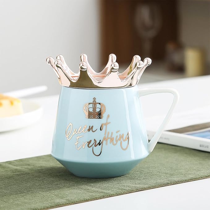 Arawat Queen of Everything Mug with Lid Crown 12 oz Queen Elizabeth Cup Gift Blue Ceramic Mugs Birthday Gifts for 20 30 40 50 60 70 Women Gift for Girlfriend Girls Mom Valentine's Day Gifts for Women - Image 2