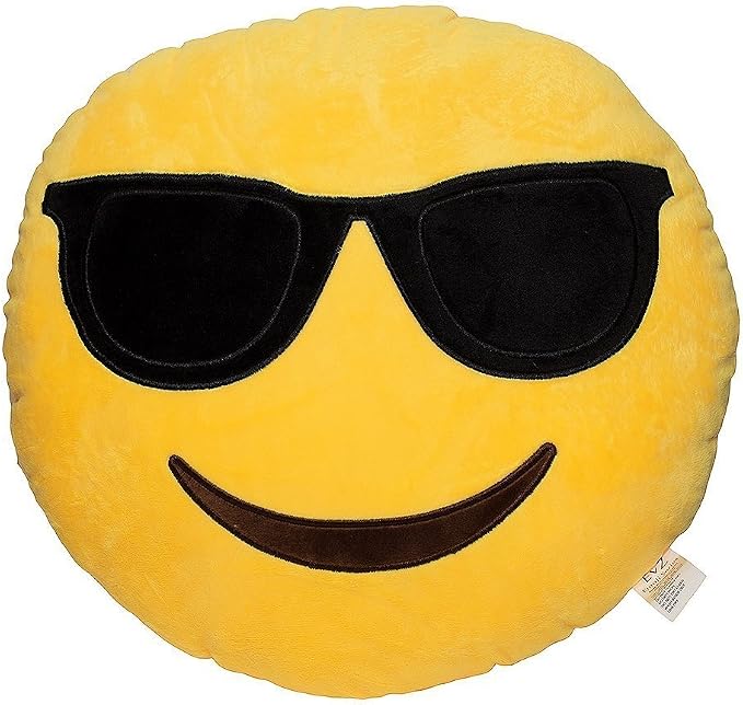 EvZ Official Certified Sunglasses Plush Pillow - 32cm Large Soft Cool Face Emoticon Cushion - Funny Stylish Decorative Stuffed Toy for Gaming Room, Car Decor & Summer Gift (Yellow) by EvZ