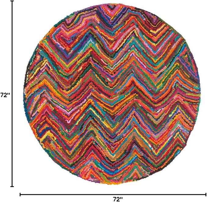 SAFAVIEH Nantucket Collection Area Rug - 6' Round, Pink & Multi, Handmade Modern Abstract Chevron Cotton, Ideal for High Traffic Areas in Living Room, Bedroom (NAN141A) - Image 2