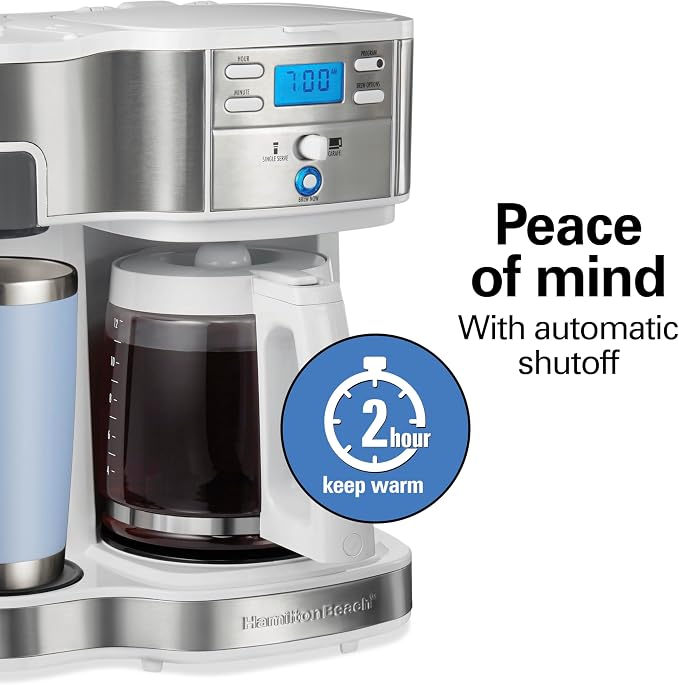 Hamilton Beach 2-Way Programmable Coffee Maker & Single Serve Coffee Maker | 12 Cup Glass Carafe | White with Stainless Steel Accents | 49933 - Image 6