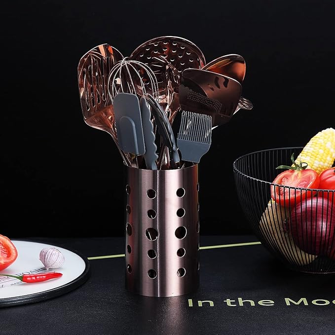 Copper Kitchen Utensils Set,13 Pieces Stainless Steel Cooking Utensils Set With Titanium Rose Gold Plating,Kitchen Tools Set With Utensil Holder For Non-Stick Cookware Dishwasher Safe (13 Packs) - Image 2