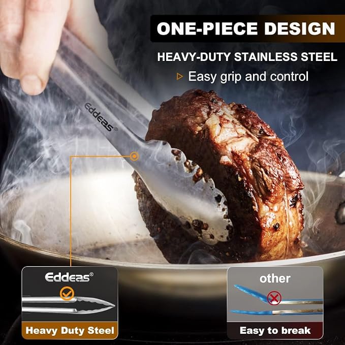 2PCS 9Inch Tongs for Cooking Heavy Duty All Metal Kitchen Tongs | Heat Resistant 600 Degree, All Stainless Steel Food Tongs,Non-Slip handle, Salad, Grilling, bbq, Dishwasher safe - Image 2
