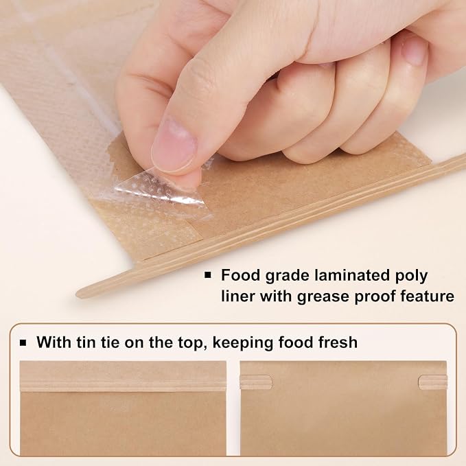 Eupako 3.54x2.36x6.7 Bakery Bags with Window 50 PCS Brown Kraft Paper Bags | Tin Tie Tab Lock Bags for Cookies, Coffee, Included 50 PCS Handmade Stickers - Image 4