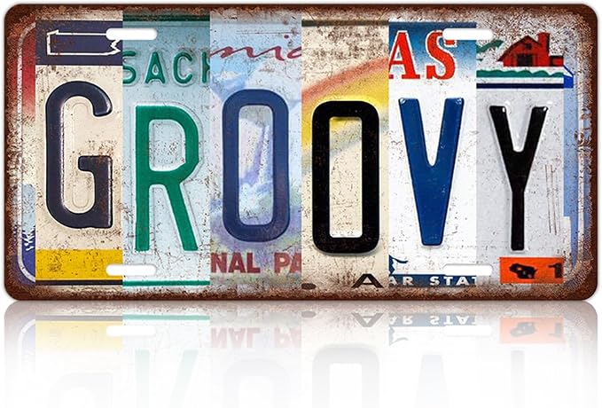 Vintage Groovy Metal Tin Sign License Plate Wall Decor 12 x 6 Inches by MTsigns