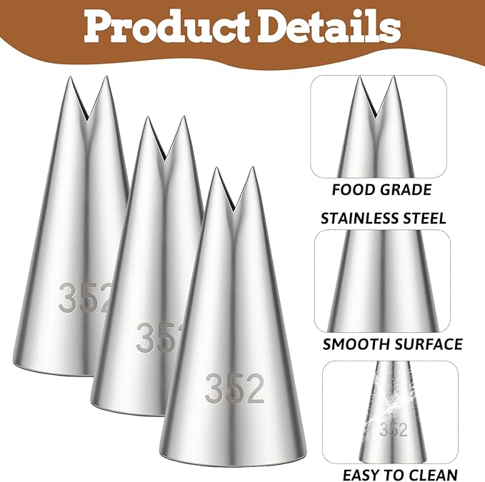 3 Pcs Leaf Piping Tip for Cake Decorating Stainless Steel Icing Piping Nozzles Cake Decorating Tube Tips Set for DIY Baking Tools Cakes Decoratings Pastry Fondant Elegant Floral Designs with converter