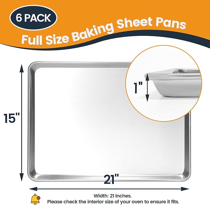 6 Pack Aluminum Baking Sheet Pan, 21 x 15 in | NSF, Aluminum Commercial Cookie Sheets, Non-Stick, Oven Safe Up to 500℉ - Image 5