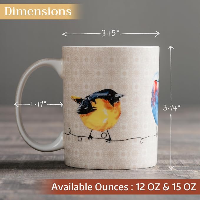 Maison d' Hermine Coffee Mug with Handles Tea Cups (12 Ounce, Pack of 1) | Fine Bone China Coffee Mugs for Hot Beverages Cappuccino Latte Home Restaurant Spring Summer -Birdies on Wire - Nuthatch - Image 4
