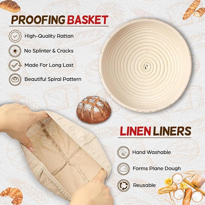Emporium sourdough starter kit silicone banneton | Feat. 9'' Round Sourdough bread baking supplies,24oz sourdough starter jar & 14pcs banneton bread proofing basket set |Best starter kit for beginners