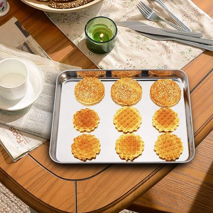 Wildone Baking Sheet with Silicone Mat Set, Set of 4 (2 Sheets + 2 Mats), Wildone Stainless Steel Cookie Sheet Baking Pan with Silicone Mat, Size 10 x 8 x 1 inch, Non Toxic & Heavy Duty & Easy Clean - Image 5