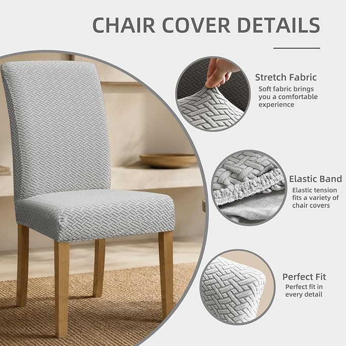 Promindfly Dining Chair Covers, 3D Jacquard Fabric Chair Covers for Dining Room, Anti-Scratch Chair Covers Set of 4, Stretch Washable Dining Chair Covers for Kitchen, Hotel - Image 2