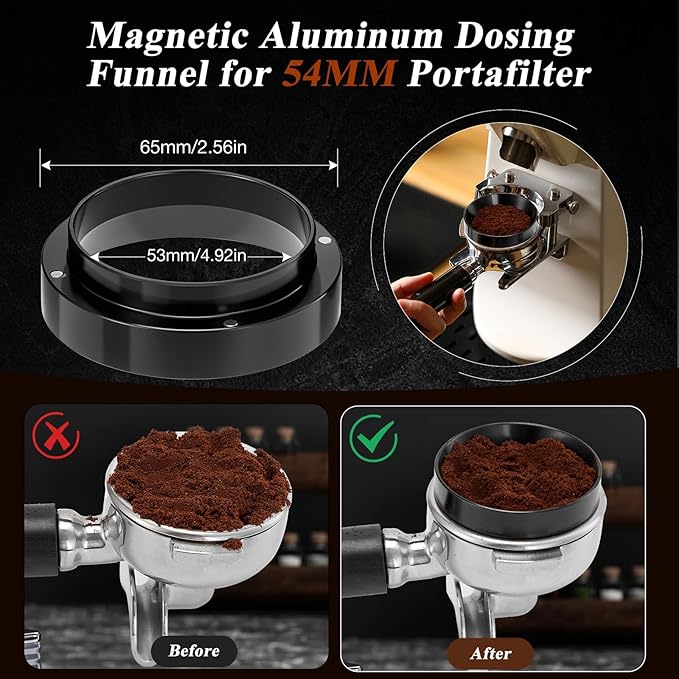 54mm Espresso Accessories Kit, 7 PCS Espresso Tamper Tools, WDT Tool Set with Coffee Tamper, Distributor, Dosing Funnel, Stirrer, Puck Screen, Brush & Wood Tamping Station - Fits 54mm Portafilter