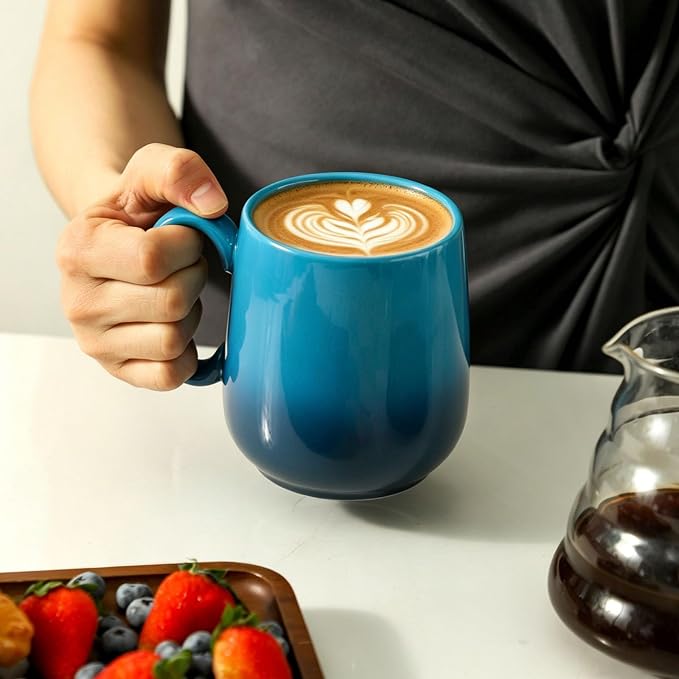HASENSE 15oz Large Ceramic Mug Set, 4-Piece Blue Ombre Coffee Cups with Handle – Microwave & Dishwasher Safe for Cappuccino Latte Tea, Housewarming Present - Image 4