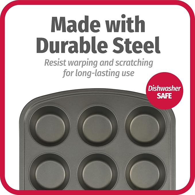 GoodCook Everyday Nonstick Steel Muffin Pan, 12 cup, Gray - Image 5