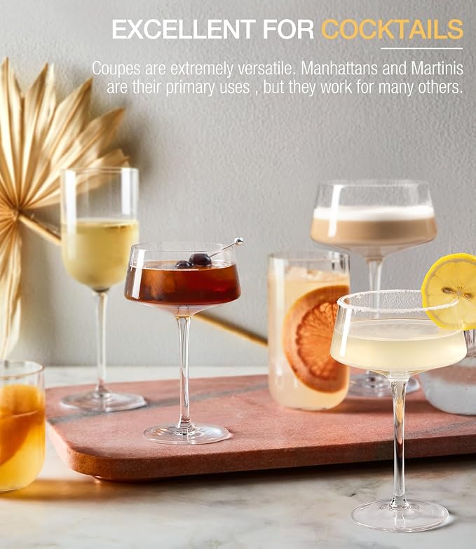Martini Glasses Set of 6, 8oz, Coupe Cocktail Glasses for Margarita | Manhattan, Cosmopolitan, Espresso, Home Bar, Evening Parties, Birthdays, Housewarming Gift - Image 4