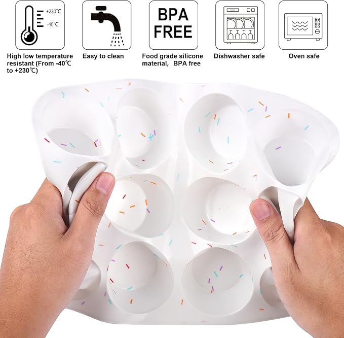Juome Silicone Egg Bite Molds - 12 Cups Silicone Muffin Pans for Baking, Nonstick Cupcake Pan Silicone Mold for Making Tarts, Meatloaf and Mini Cheesecakes