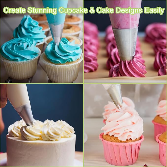 24-Piece Russian Piping Tips Set, Cake Decorating Kit with 9 Frosting Nozzles, Reusable Piping Bags, and Baking Supplies for Cupcakes, Cookies, Cakes - Ideal for Bakers & Beginners