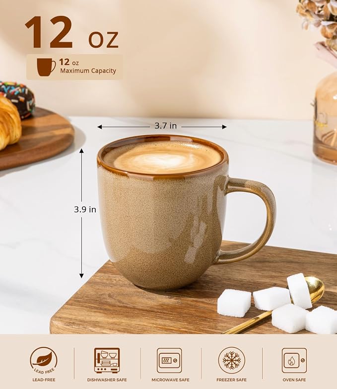 LERATIO Ceramic Coffee Mugs Set of 6,12oz Handmade Coffee Mugs Set with Large Handle for Cappuccino/Latte/Tea/Hot Cocoa, Dishwasher & Microwave Safe-Chestnut - Image 2