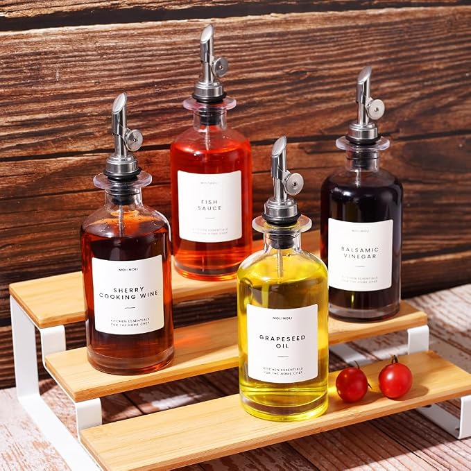 Molimoli Olive Oil Dispenser Bottle for Kitchen, Oil Dispenser w. Weighted Pourer, Glass Bottle Dispenser for Kitchen, Olive Oil Cruet, Glass Olive Oil Bottle | 350ml, Set of 4 - Image 7