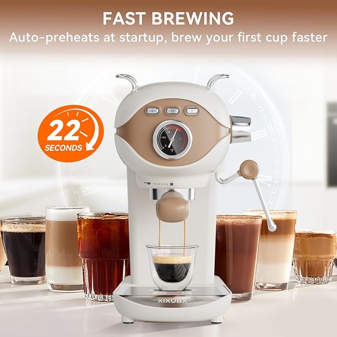 Espresso Machine, 20 BAR Pump Temperature Control, Compact Espresso Maker with Steam Milk Frother, Professional Coffee Makers for Home, Cappuccino, Latte, Gifts for Coffee Lover, White
