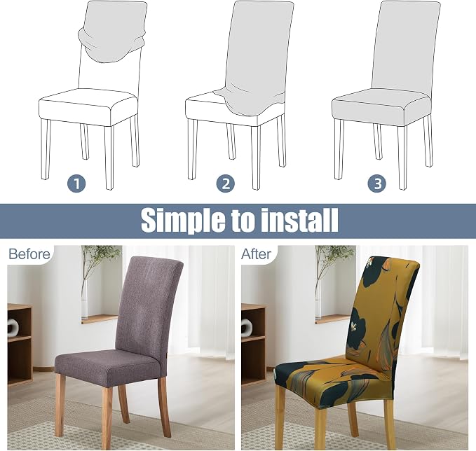 Dining Chair Covers, Stretch Seat Covers, Washable Furniture Protector | 4 Pack, Washable, Stretch Fit, Soft, Non Slip, Dining Chair Covers, Seat Protector, Furniture Cover,Easy Clean - Image 4
