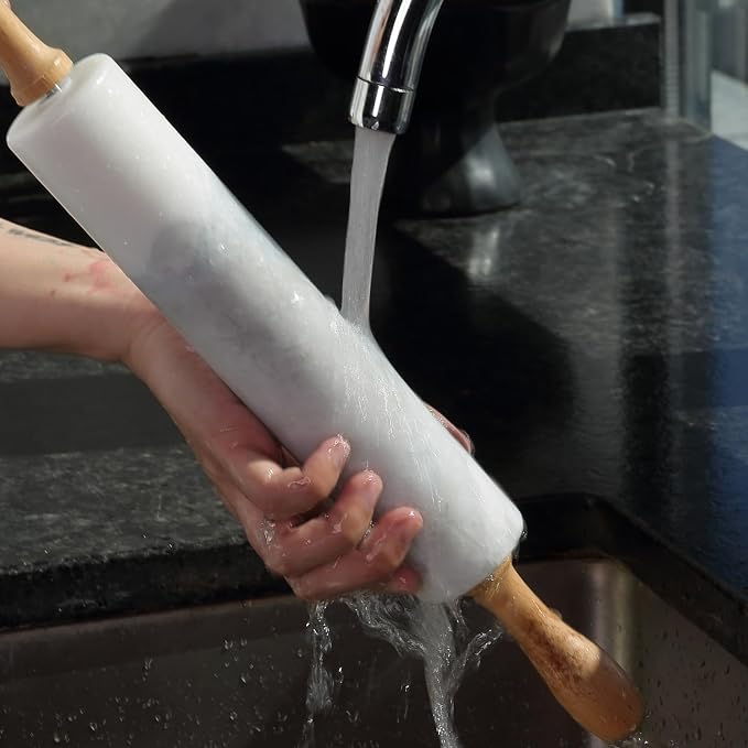 Marble Rolling Pin, Non-Stick African Stone Polished Dough Roller, Pasta, Dumpling, Ravioli, Fondant, Pie Crust, Kitchen Baking Pastry Tools - Image 7