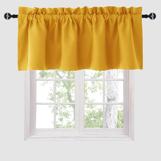 Hiasan Yellow Valance Curtains for Kitchen - Blackout Thermal Insulated Rod Pocket Window Valances, 42 x 18 Inches Length, 1 Panel by Hiasan