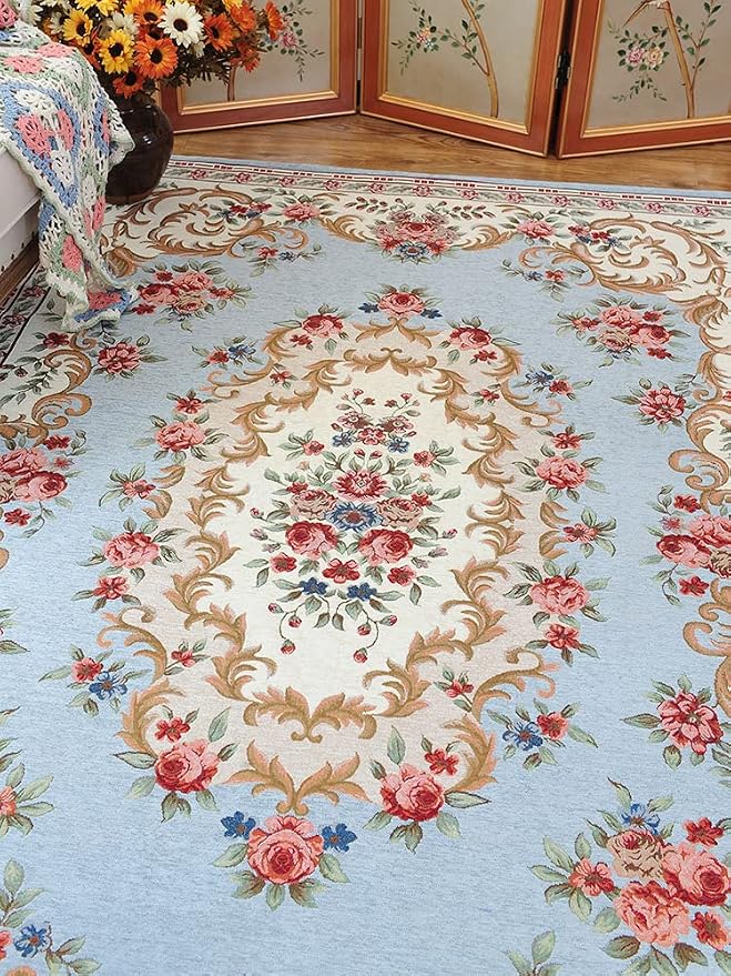 Home Decor Non-Shedding Washable Area Rugs Floral Design Accent Rugs Carpet for Bedroom Living Room Dining Room, 5′3″ × 7′6″, Luxury Blue - Image 2