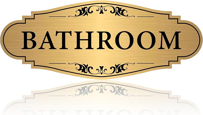 Bathroom Sign Sticker for Business and Home，Self-adhesive Brushed Gold Bathroom Decor for Door，Waterproof Vinyl Restroom Sign for House, Office, Shop by LUHIMO