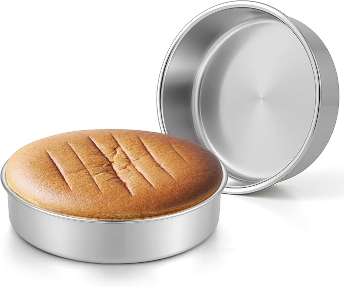 Leonyo Stainless Steel Round 8 Inch Cake Pans For Baking, 2 Pack | Smash 8x2Inch Round Cake Baking Pan Tins Set, Metal Circle Layer Tin for Birthday Wedding Party, Dishwasher Oven Safe by Leonyo