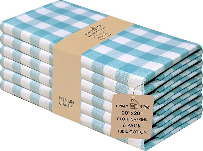 Urban Villa Cloth Napkins Cotton 20x20 (Set of 6) Aqua by CottonTrends