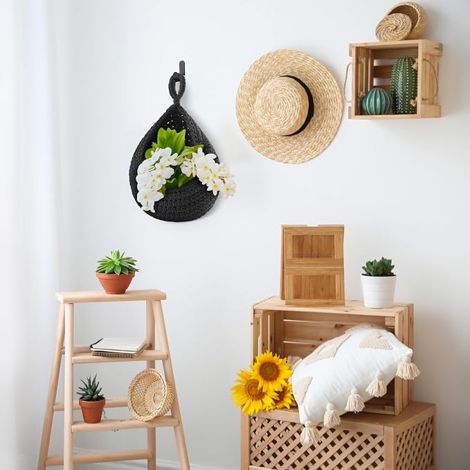 Honeydak Boho Decor Hanging Wall Baskets for Kitchen 3 Pack Teardrop Baskets with Hooks Storage Fruit Onion Vegetable Potato for Home 3 Sizes(Light Grey, White, Dark Grey,Teardrop,Cotton Rope) - Image 6