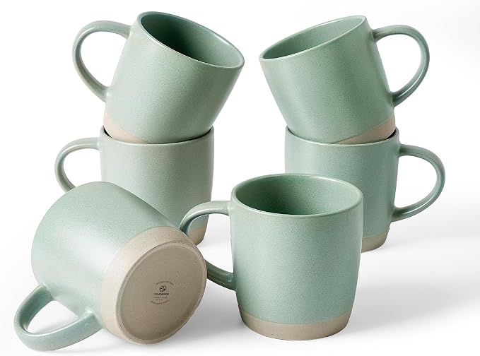 famiware Coffee Mugs Set of 6, Milkyway 13 oz Mug Set, Ceramic Cup Set with Handle for Coffee, Tea, Cocoa, Milk, Light Green by Famiware
