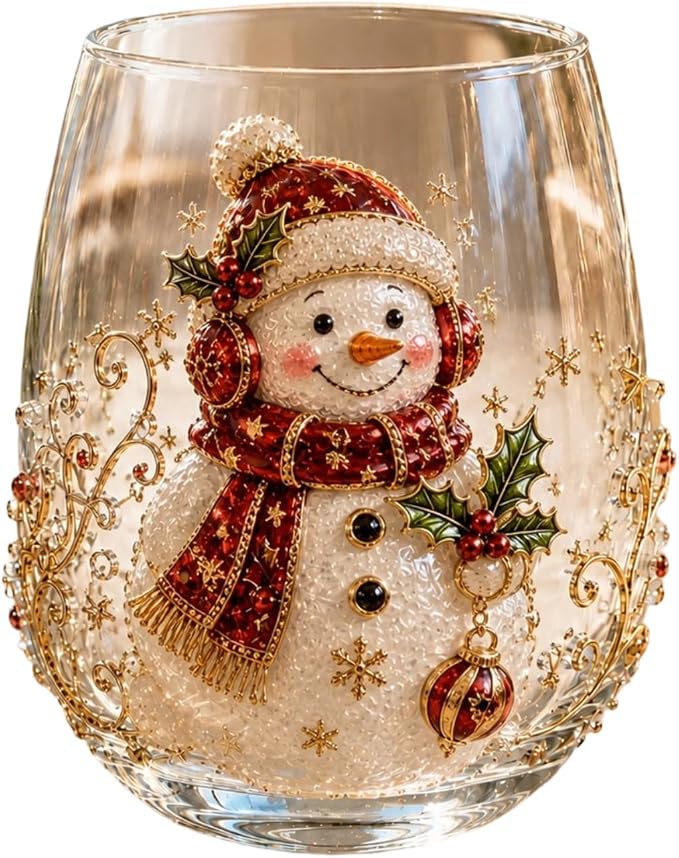 3D Christmas Glass Art Cup, Luxury Raised Holiday Glassware Collection | Cute Festive Stemless Wine Glasses,Artistic Holiday Table Ornaments,Perfect Christmas Home Decor Gifts for Various Beverages by Unknown
