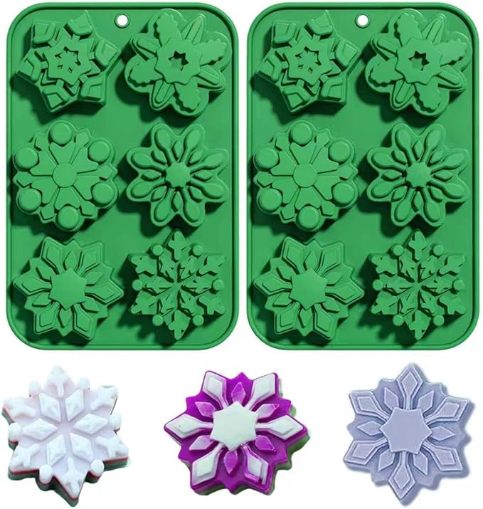 Snowflake Silicone Molds, 2Pcs Christmas Chocolate Snowflake Mold for Xmas Holiday Cake Cookie Soap Muffin Jelly Ice Cube Making Winter Party Home Decorations