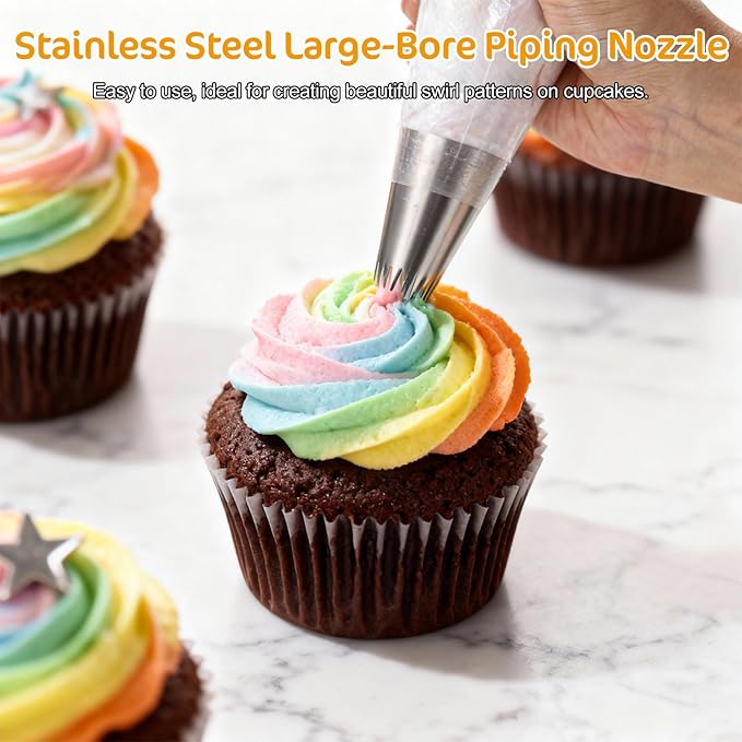 3Pcs Churro Piping Tip, Churro Bags and Tips Set, Stainless Steel 9FT Large Piping Tips, Open Star Pastry Tips for Cake Decorating with 20Pcs Disposable Piping Bags