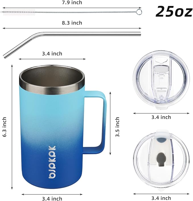 BJPKPK 25oz Insulated Coffee Mug with Handle, Stainless Steel Travel Mug | Keeps Drinks Hot & Cold, Double Wall Vacuum, 2 Lids Included, BPA-Free Coffee Tumbler for Home, Office & Travel - Image 5