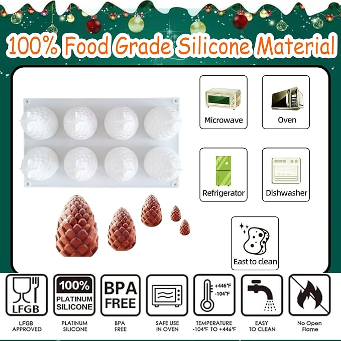 1 Pcs Christmas Silicone Molds Christmas Pinecone Chocolate Molds for Chocolate Making Mold 3D Soap Candle Candy Craft Ice Cream Mousse Ornament Silicone Mold DIY Xmas Gift Home Decor