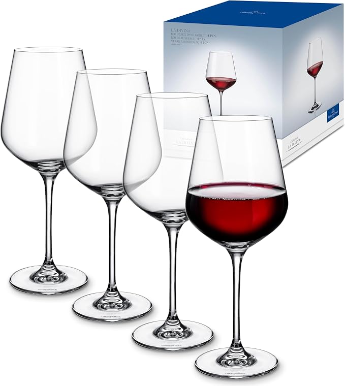 Villeroy & Boch La Divina Collection Bordeaux Goblet, Set of 4, Crystal Glass, 22 oz Capacity | Crystal glass Bordeaux goblets, made in Europe, dishwasher safe, curved lines showcase a classic red's bouquet by Unknown