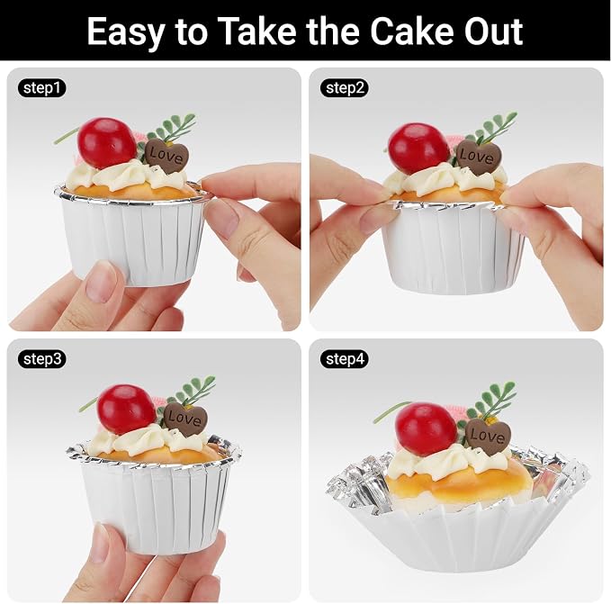 EUSOAR Silver Cupcake Liners, 50pcs 3.5oz Cupcake Holders Disposable Dessert Containers, Mini Cheesecakes Baking Cups Aluminum Foil Wrappers Muffin Ramekins for Birthday Wedding Bridal Party - Image 4