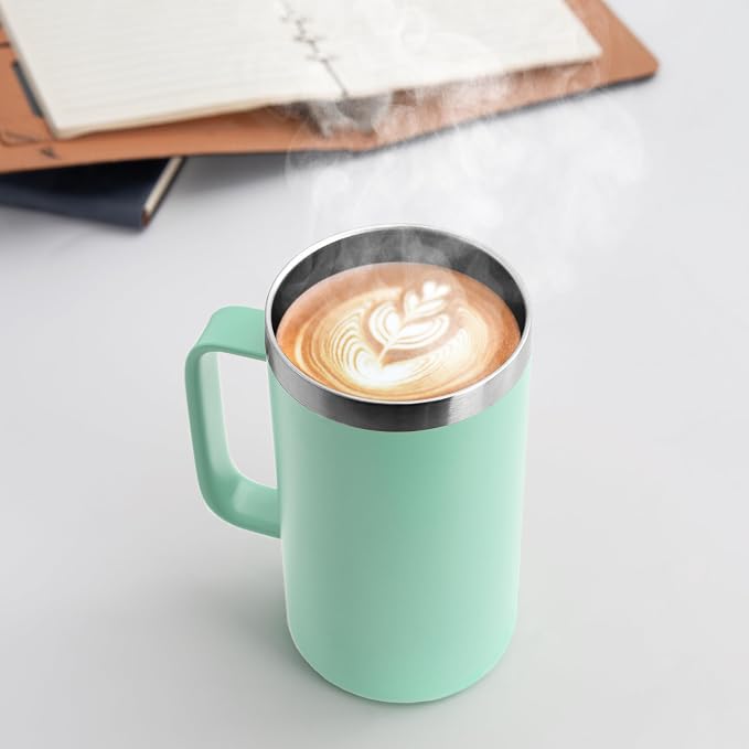 DOMICARE 24oz Mug with Handle and Lid, Stainless Steel Coffee Mug, Travel Mug with Handle, Double Wall Vacuum Coffee Tumbler, Reusable Insulated Cup, Mint Green, Pack 4 - Image 2